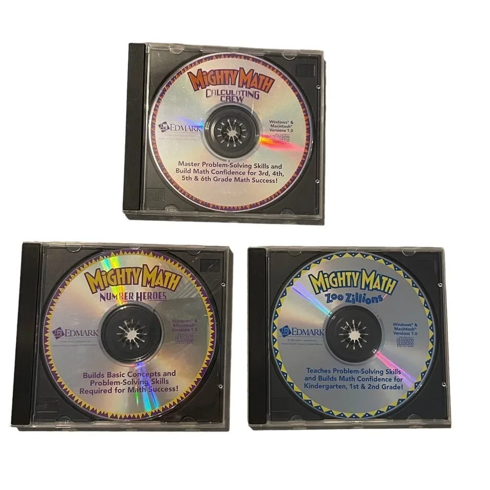 10/$25🦋 Set of Three Edmark Mighty Math Learning CD-ROMs